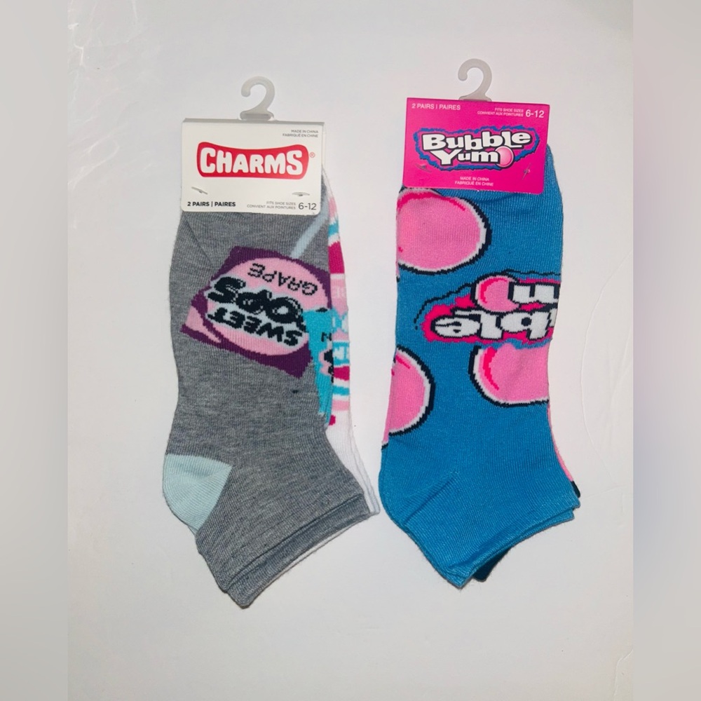 4 pairs Low Cut Socks Bubble Yum & Charms Candy NWT Novelty
